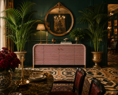 Bone Inlay Sideboard | Striped Arch Credenza with Brass Feet