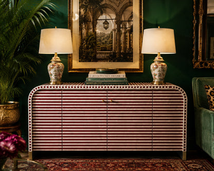 Bone Inlay Sideboard | Striped Arch Credenza with Brass Feet