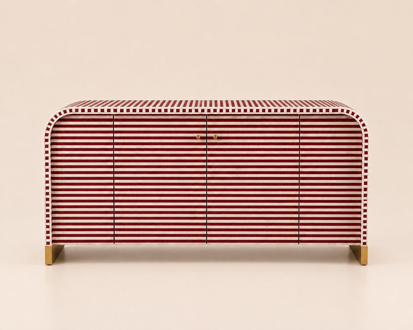 Bone Inlay Sideboard | Striped Arch Credenza with Brass Feet