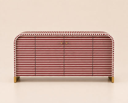 Bone Inlay Sideboard | Striped Arch Credenza with Brass Feet