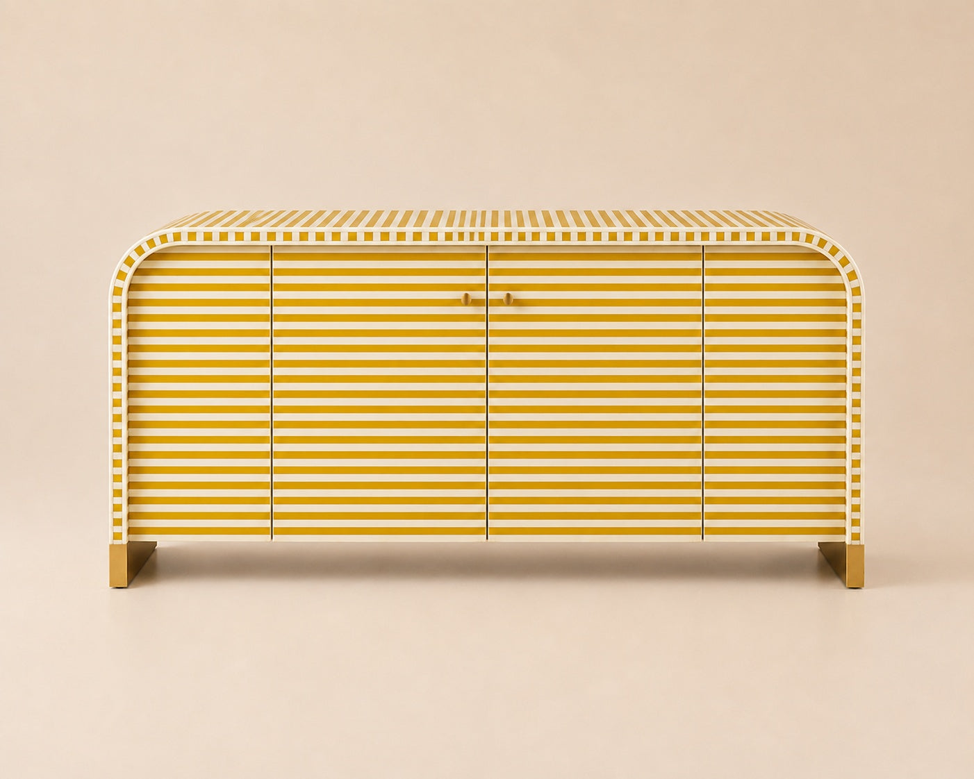 Bone Inlay Sideboard | Striped Arch Credenza with Brass Feet