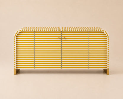 Bone Inlay Sideboard | Striped Arch Credenza with Brass Feet