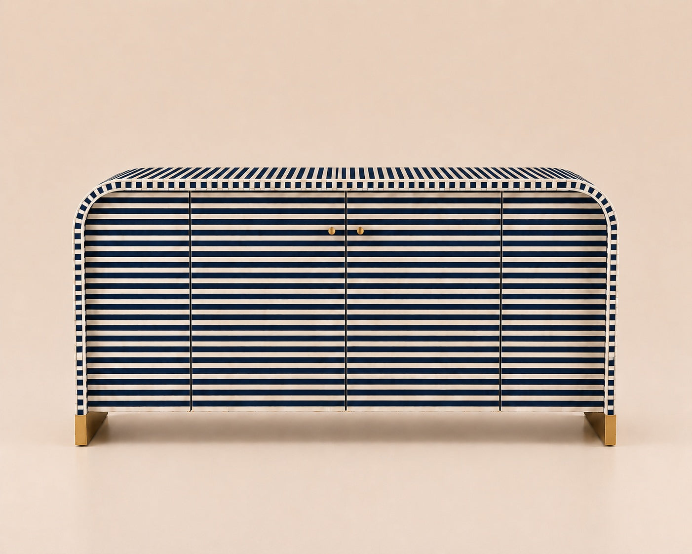 Bone Inlay Sideboard | Striped Arch Credenza with Brass Feet