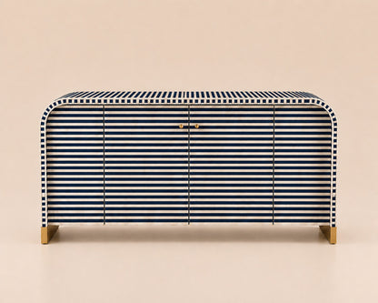 Bone Inlay Sideboard | Striped Arch Credenza with Brass Feet