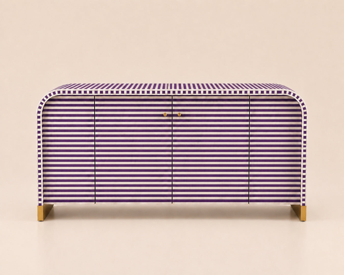 Bone Inlay Sideboard | Striped Arch Credenza with Brass Feet
