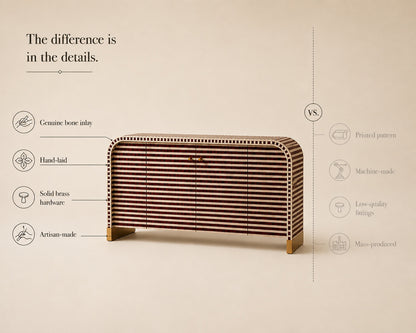 Bone Inlay Sideboard | Striped Arch Credenza with Brass Feet