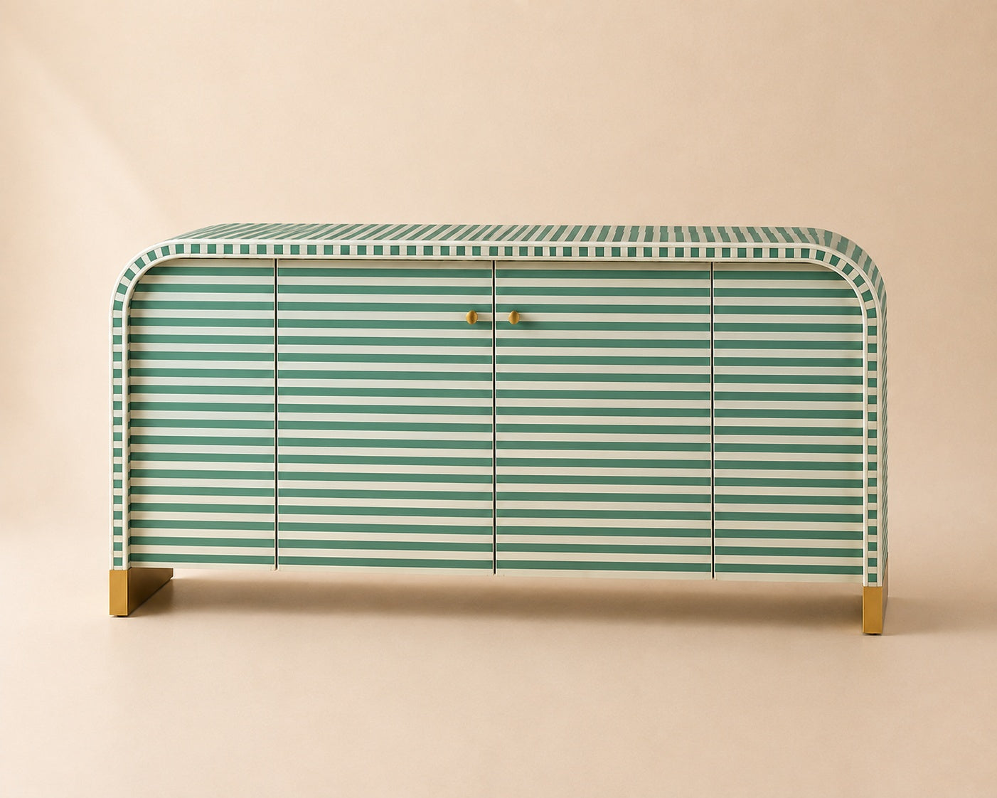 Bone Inlay Sideboard | Striped Arch Credenza with Brass Feet