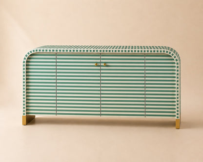 Bone Inlay Sideboard | Striped Arch Credenza with Brass Feet