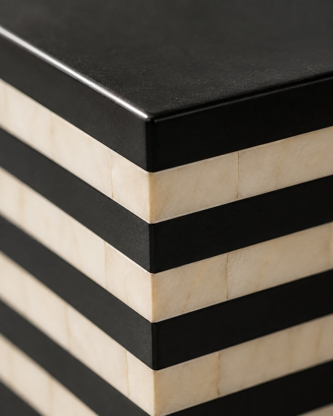 Black & White Bone Inlay Side Table | Striped Hexagonal End Table