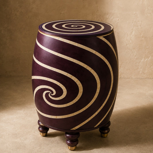 Plum Purple Bone Inlay Side Table | Swirl Drum Accent Table